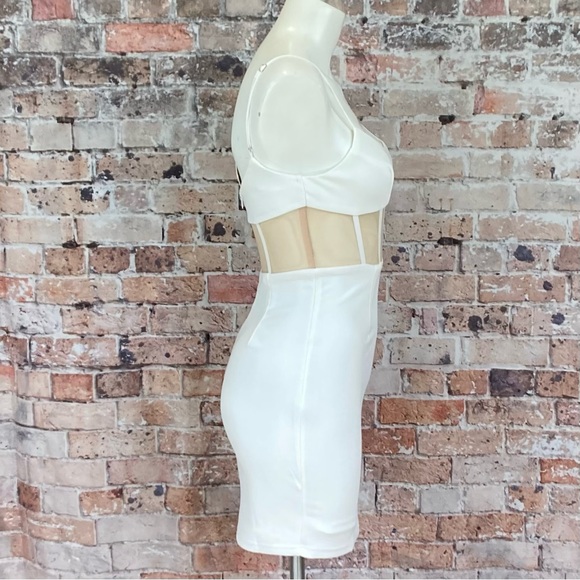Angel Biba Corseted Mini Dress Blind Date Nude Mesh Bodycon White Sz Small - Picture 9 of 14